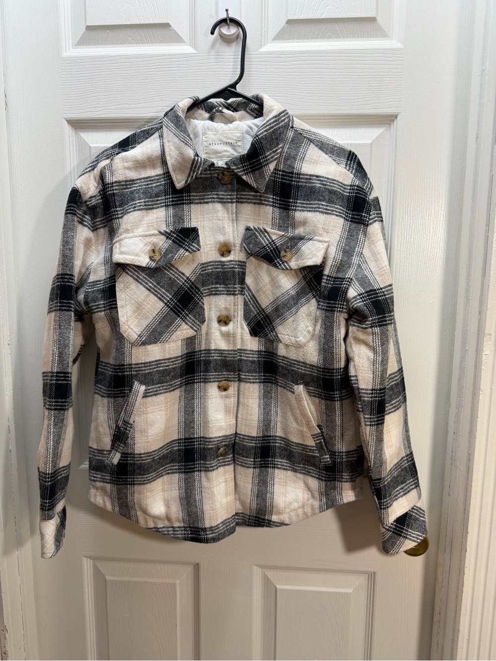 Aeropostale Black and Cream Plaid Button Jacket